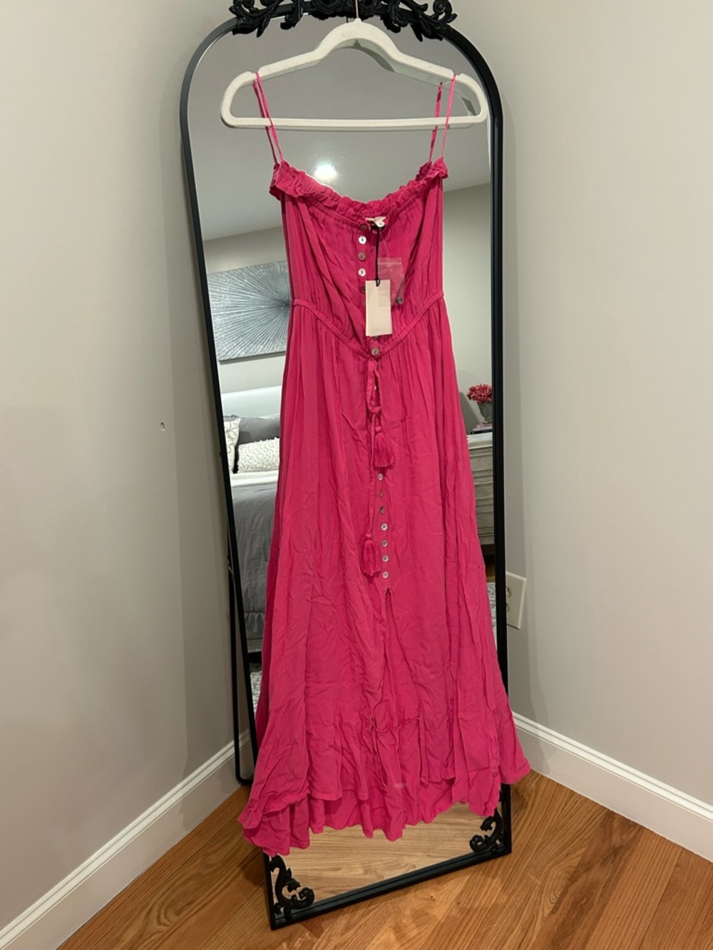 Elan Hot Pink Button-Front Maxi Coverup with Tassel Tie sz S